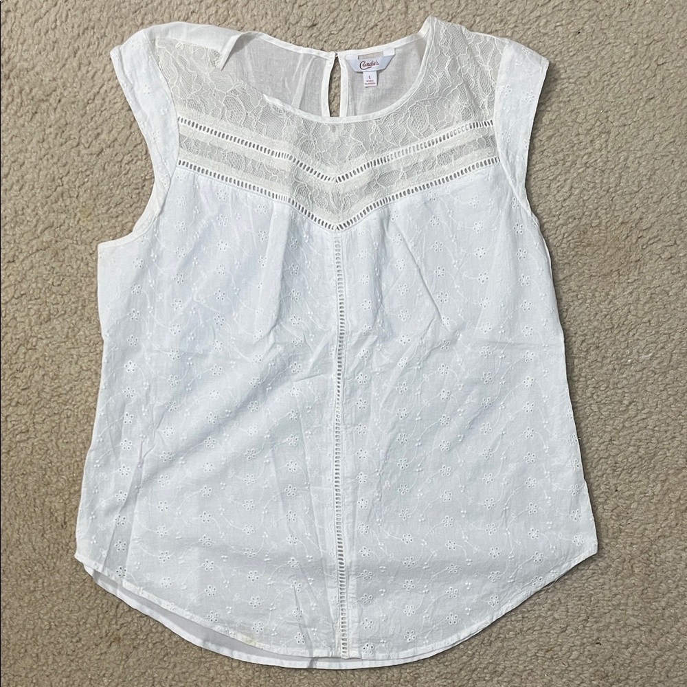 Candie's White Lace Blouse with Cap Sleeves